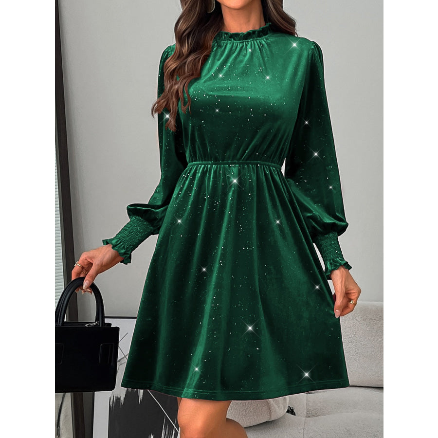 Glitter Mock Neck Long Sleeve Mini Dress Apparel and Accessories