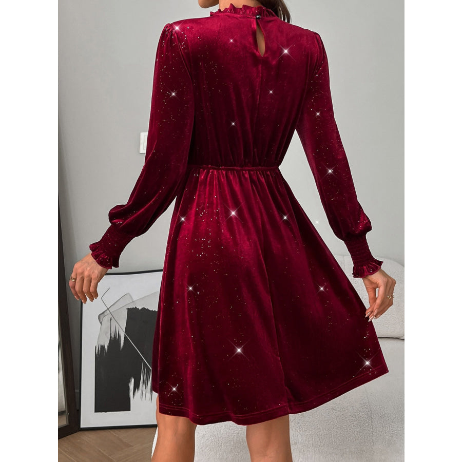 Glitter Mock Neck Long Sleeve Mini Dress Apparel and Accessories