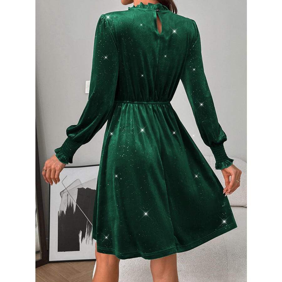 Glitter Mock Neck Long Sleeve Mini Dress Apparel and Accessories