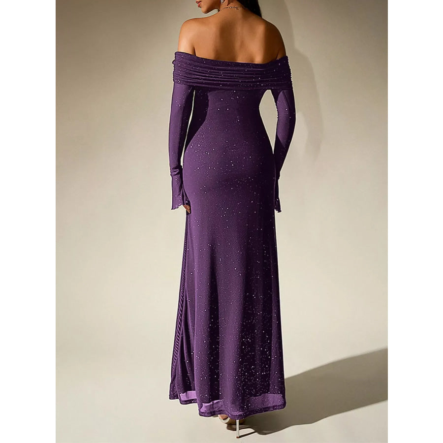 Glitter Off-Shoulder Maxi Dress Apparel and Accessories