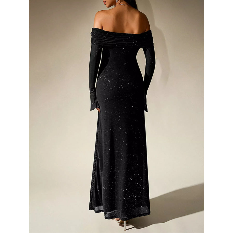 Glitter Off-Shoulder Maxi Dress Apparel and Accessories