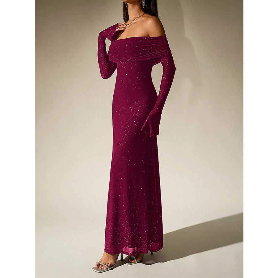 Glitter Off-Shoulder Maxi Dress Apparel and Accessories
