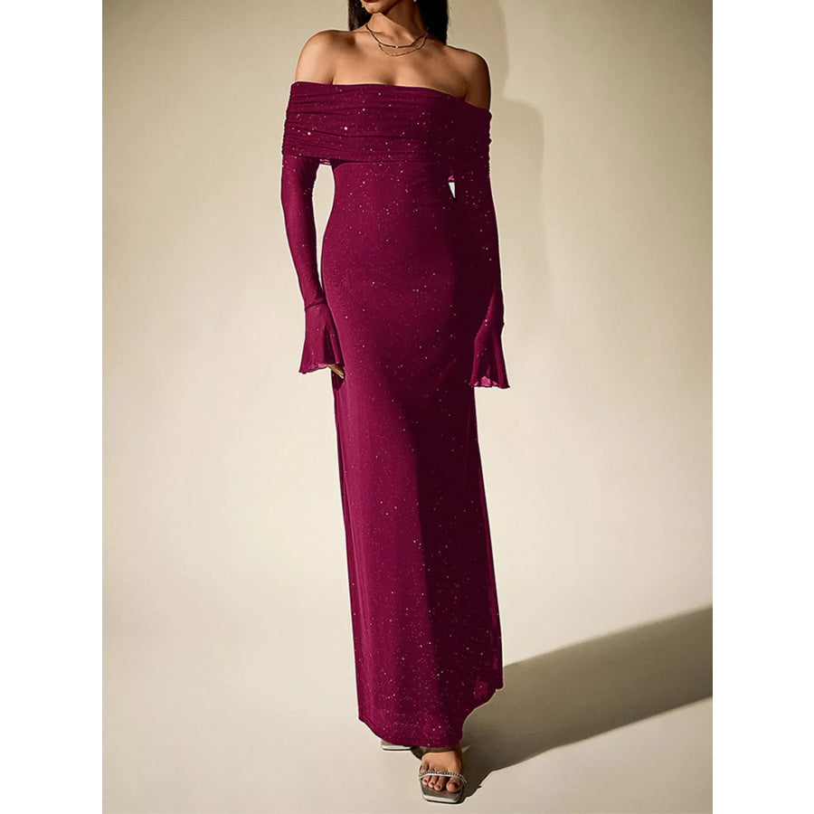 Glitter Off-Shoulder Maxi Dress Apparel and Accessories