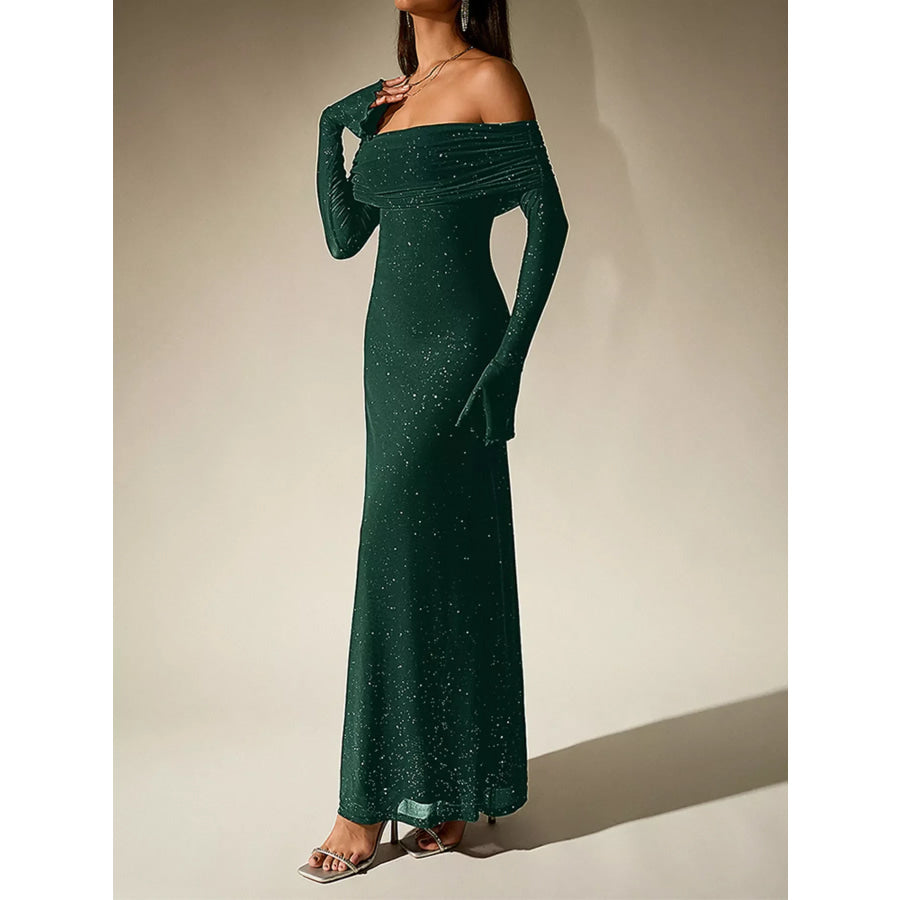 Glitter Off-Shoulder Maxi Dress Apparel and Accessories