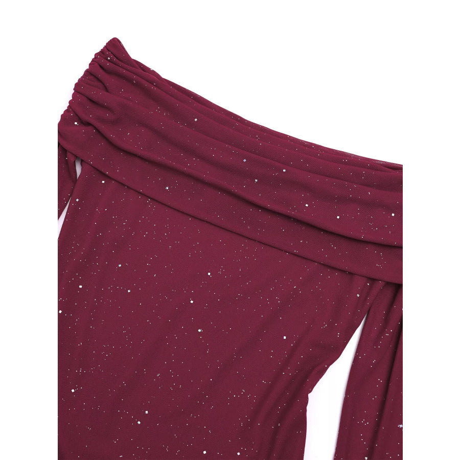 Glitter Off-Shoulder Maxi Dress Apparel and Accessories