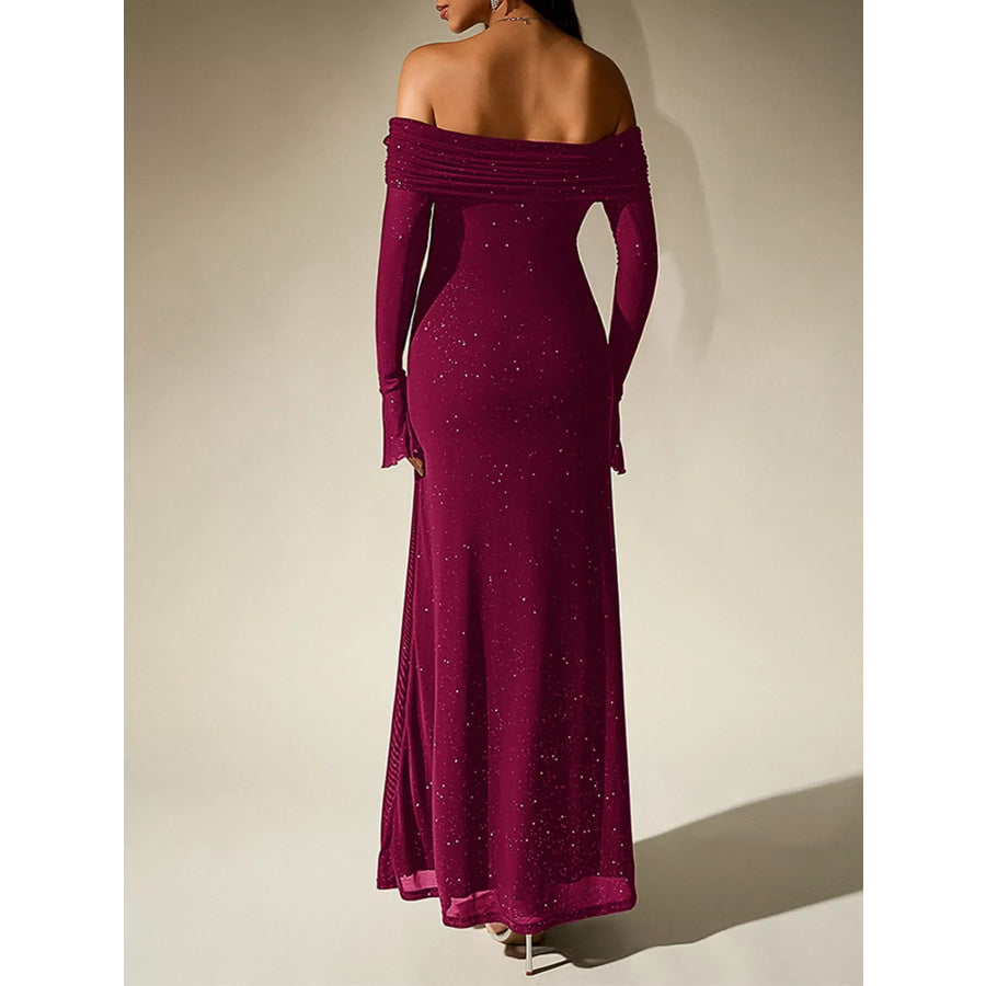 Glitter Off-Shoulder Maxi Dress Apparel and Accessories