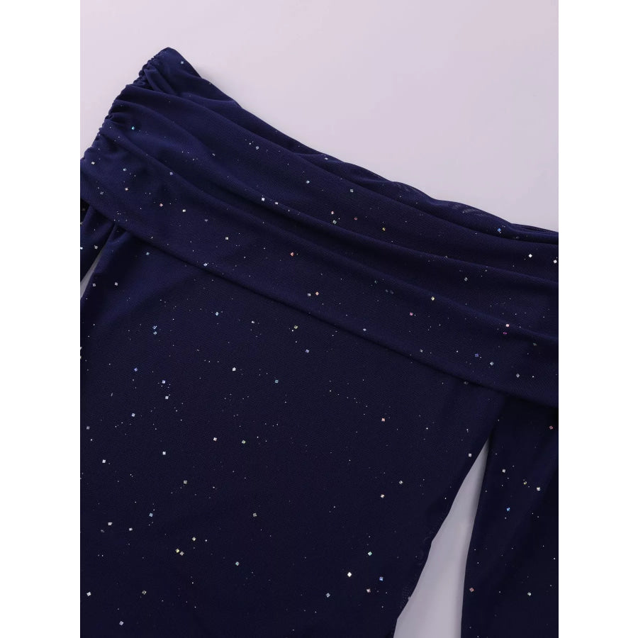 Glitter Off-Shoulder Maxi Dress Apparel and Accessories