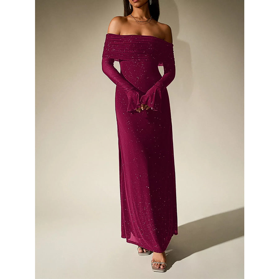 Glitter Off-Shoulder Maxi Dress Apparel and Accessories