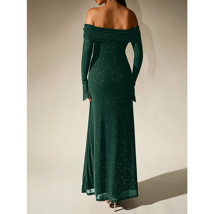 Glitter Off-Shoulder Maxi Dress Apparel and Accessories