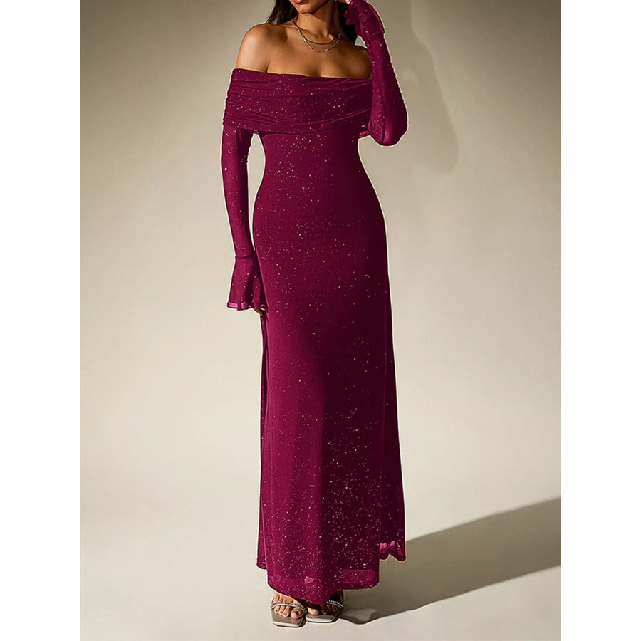 Glitter Off-Shoulder Maxi Dress Apparel and Accessories