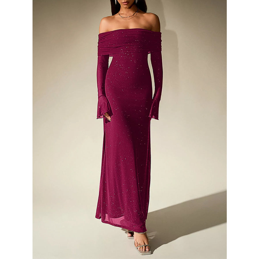 Glitter Off-Shoulder Maxi Dress Apparel and Accessories