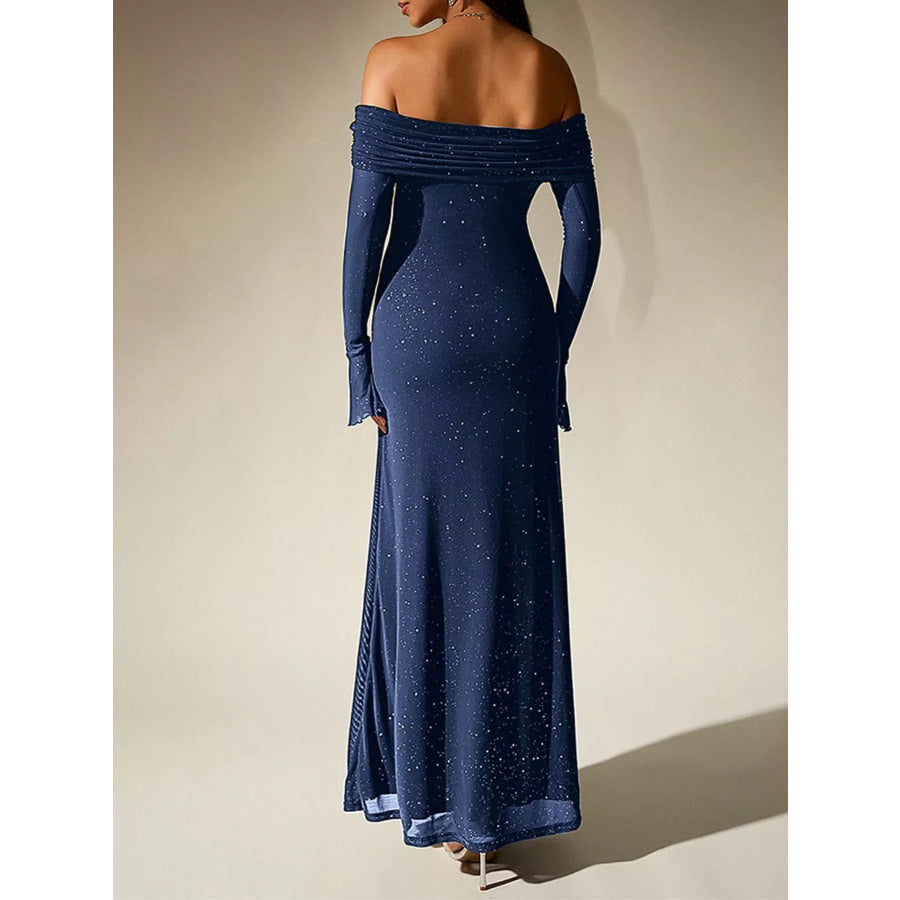 Glitter Off-Shoulder Maxi Dress Apparel and Accessories