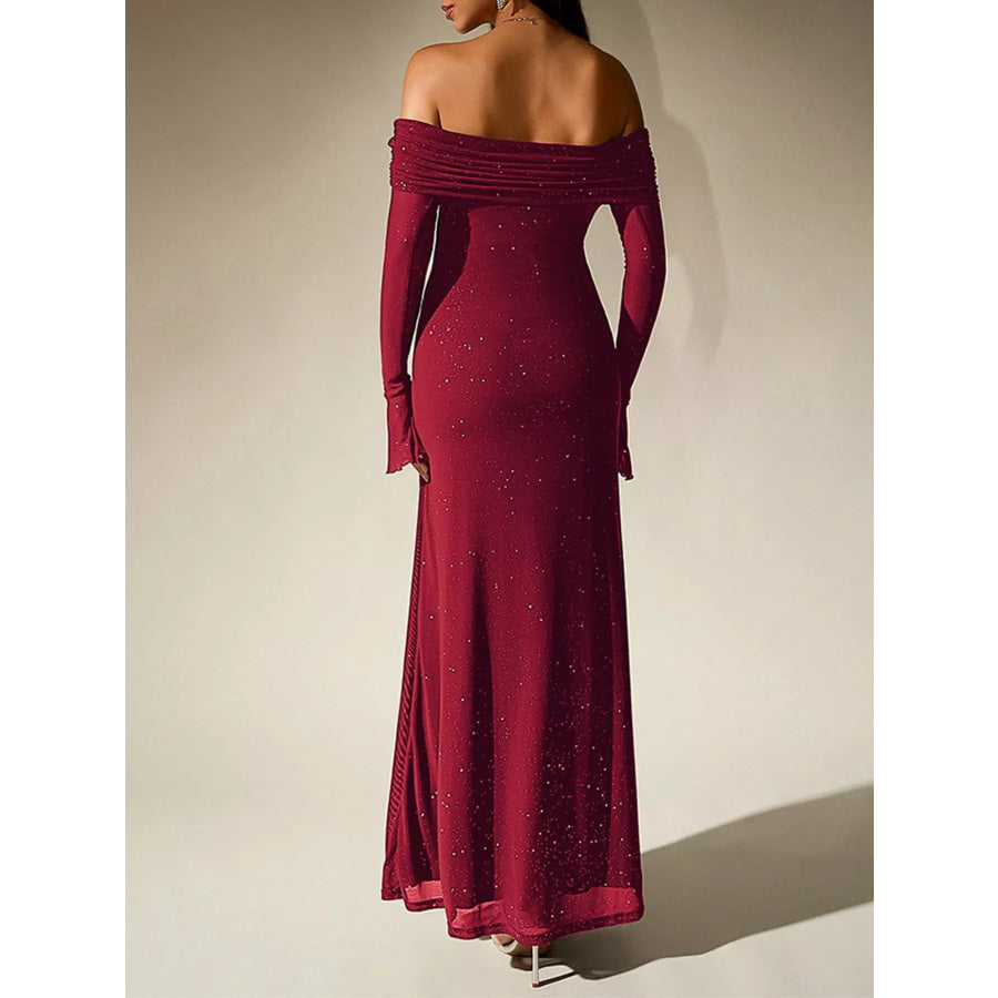Glitter Off-Shoulder Maxi Dress Apparel and Accessories