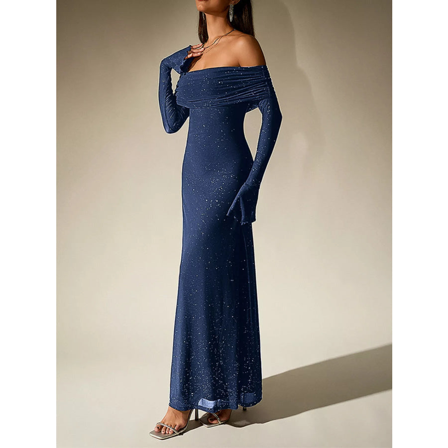 Glitter Off-Shoulder Maxi Dress Apparel and Accessories