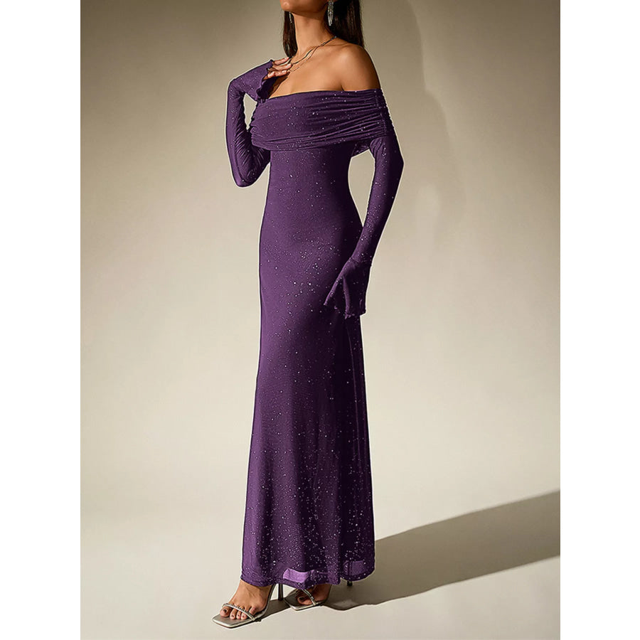 Glitter Off-Shoulder Maxi Dress Apparel and Accessories