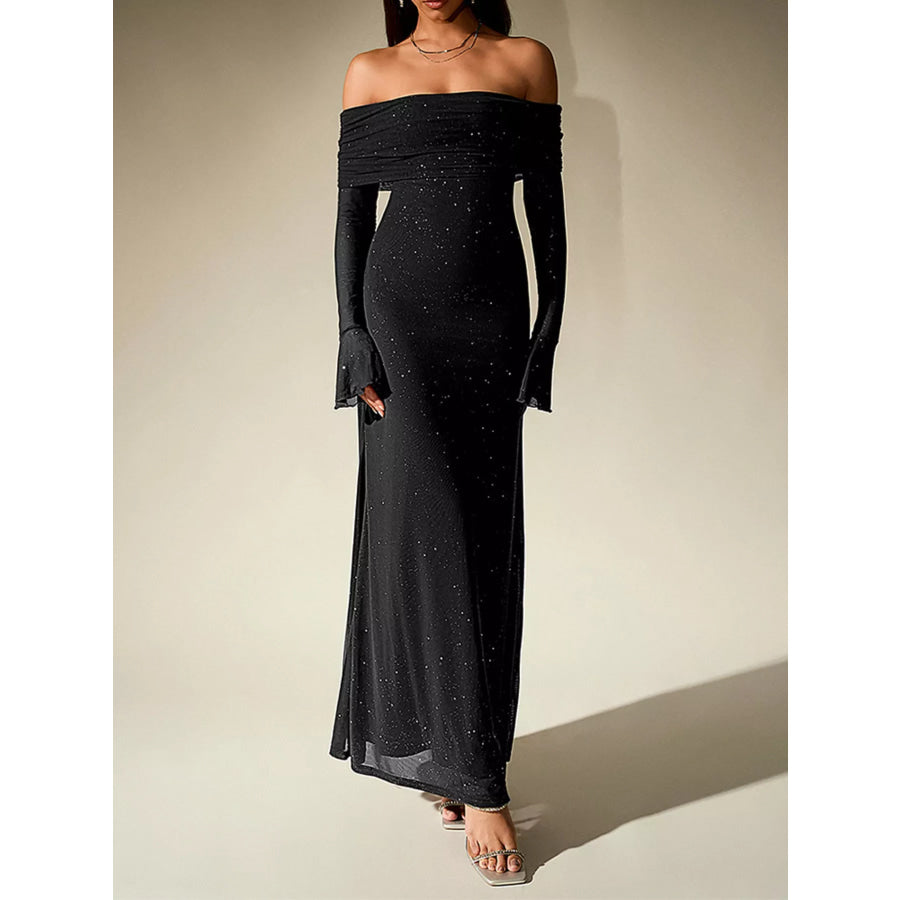 Glitter Off-Shoulder Maxi Dress Black / XS Apparel and Accessories