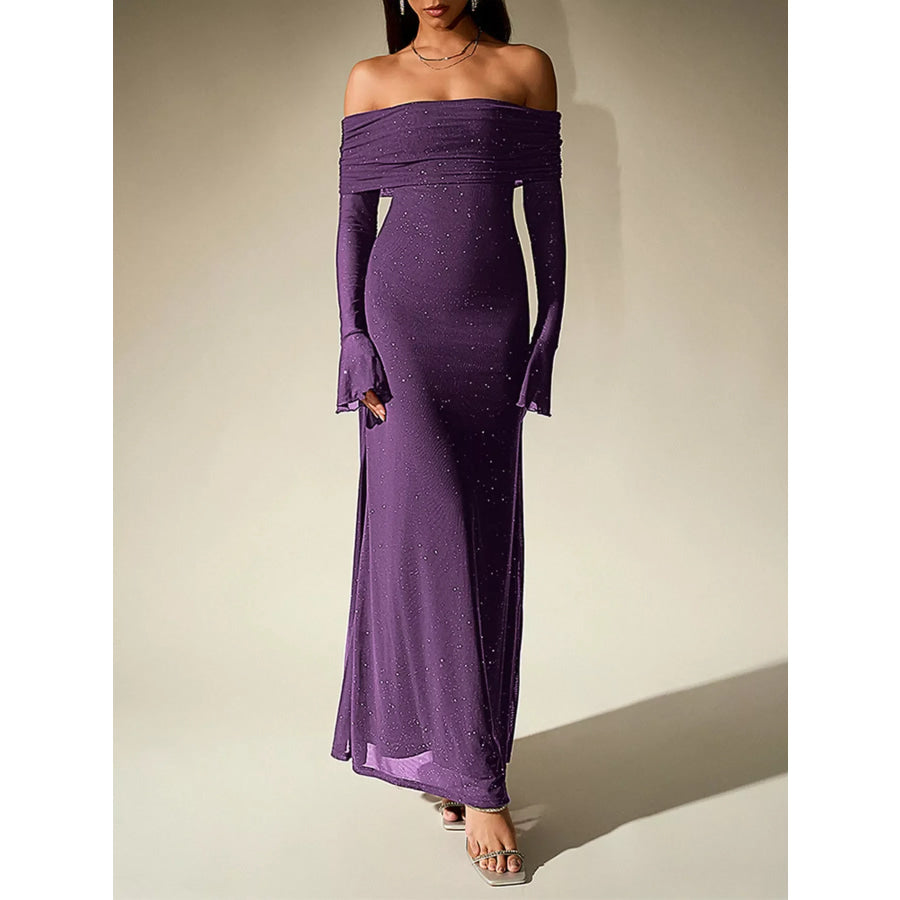 Glitter Off-Shoulder Maxi Dress Purple / XS Apparel and Accessories