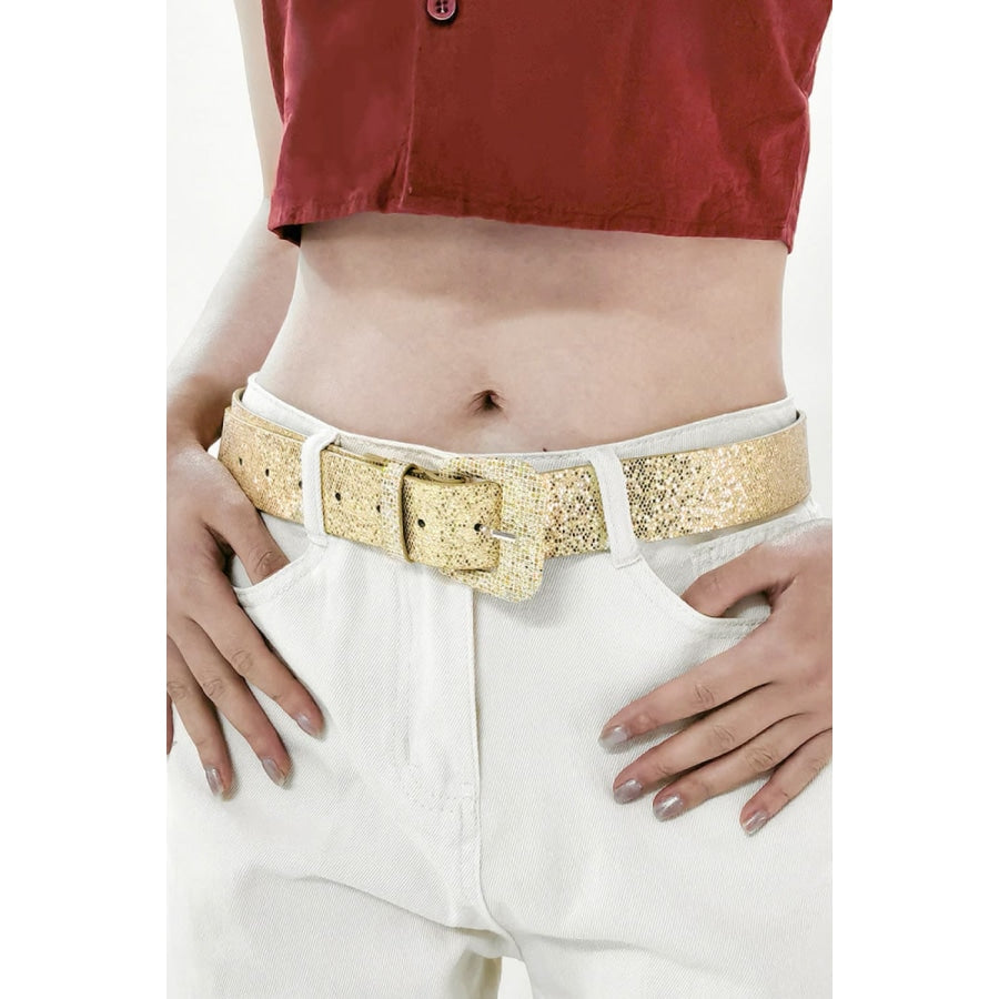 Glitter PU Leather Belt Gold / One Size