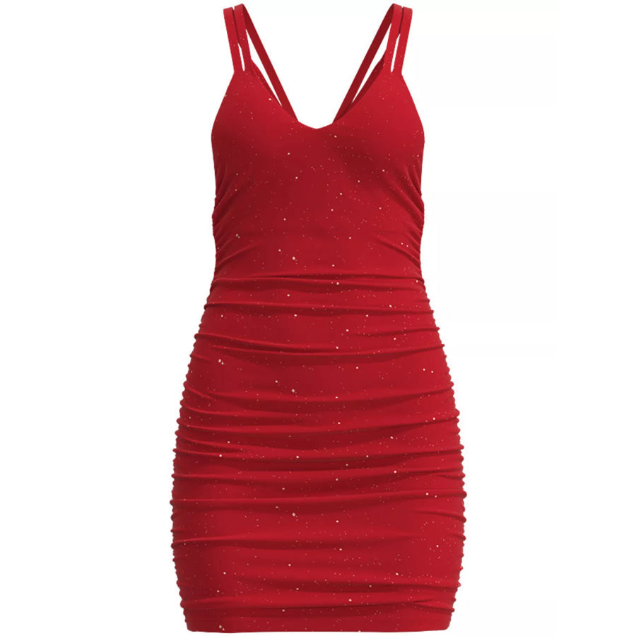 Glitter Ruched Bodycon Mini Dress Apparel and Accessories