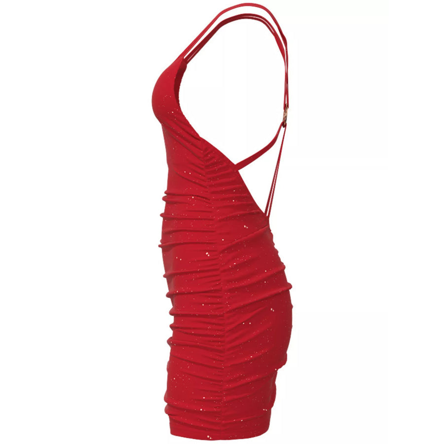 Glitter Ruched Bodycon Mini Dress Apparel and Accessories