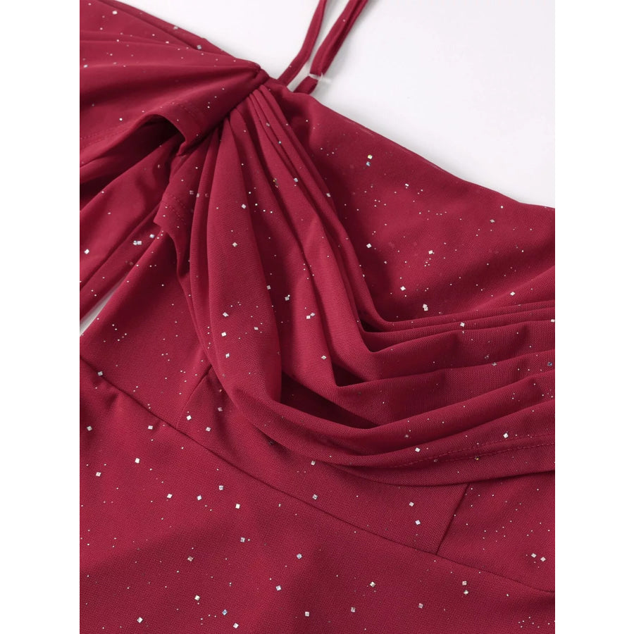 Glitter Ruched Long Sleeve Mermaid Maxi Dress Apparel and Accessories