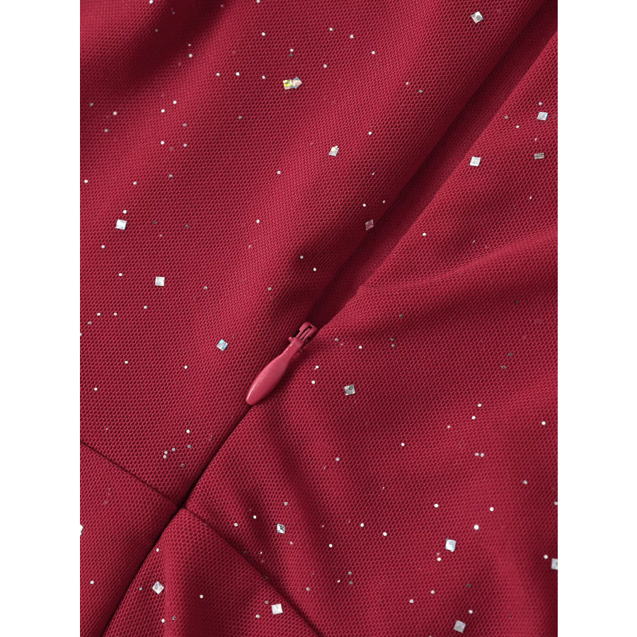 Glitter Ruched Long Sleeve Mermaid Maxi Dress Apparel and Accessories