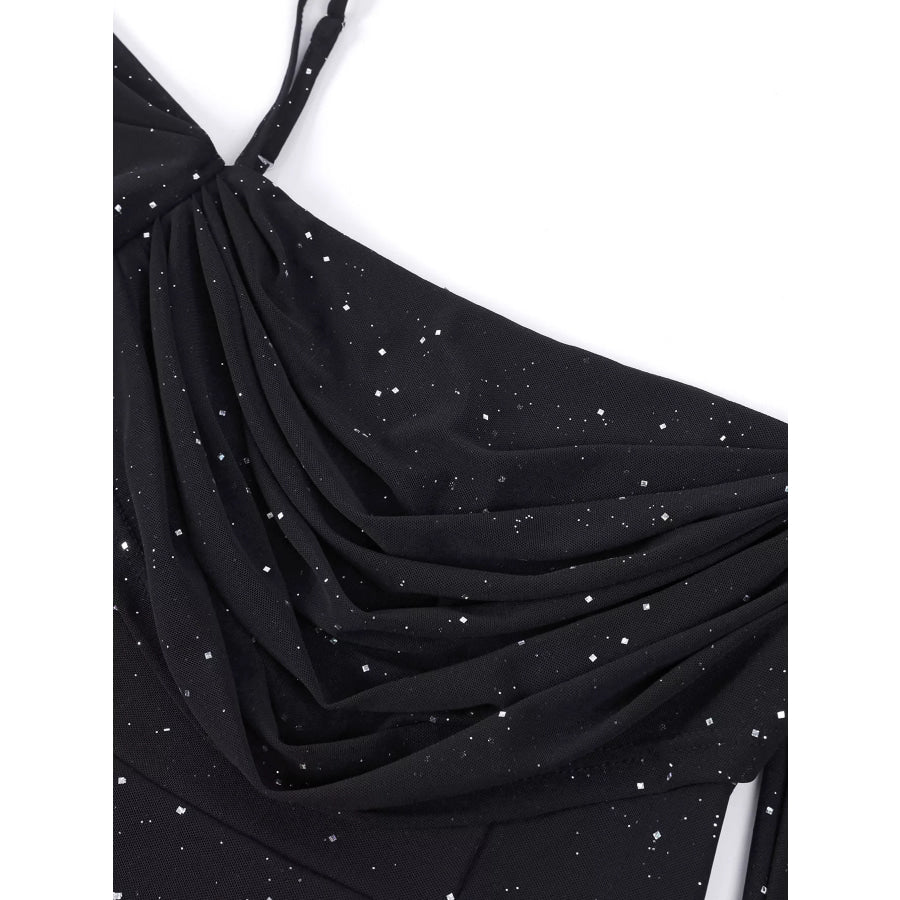 Glitter Ruched Long Sleeve Mermaid Maxi Dress Apparel and Accessories