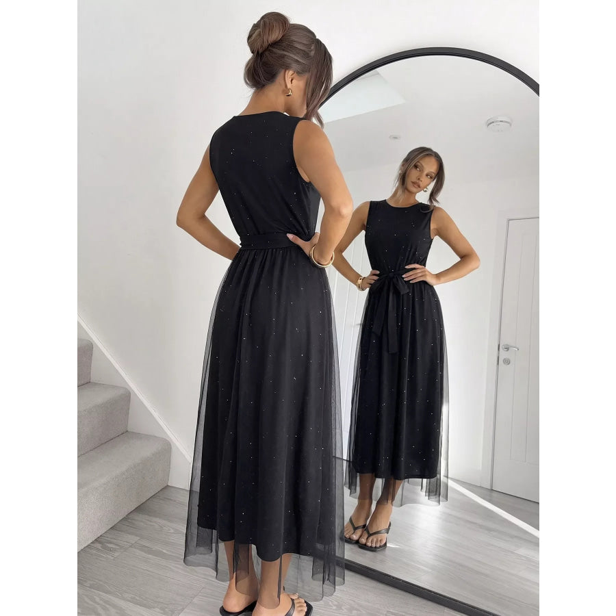 Glitter Sleeveless Tulle Midi Dress Apparel and Accessories