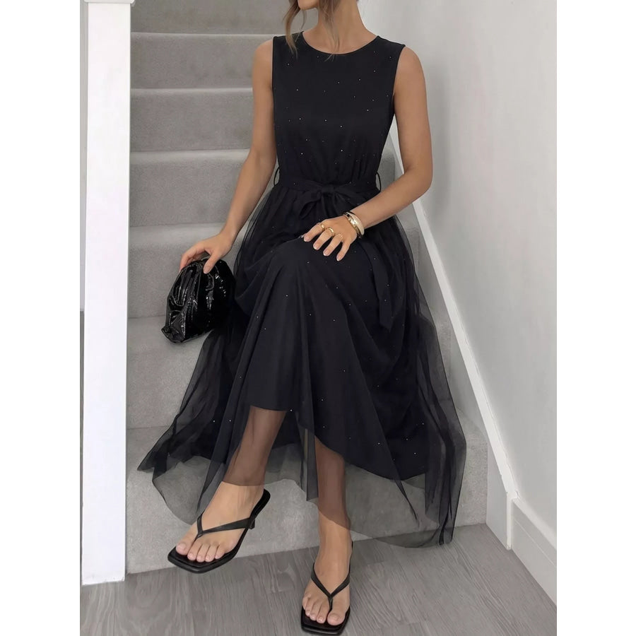 Glitter Sleeveless Tulle Midi Dress Apparel and Accessories