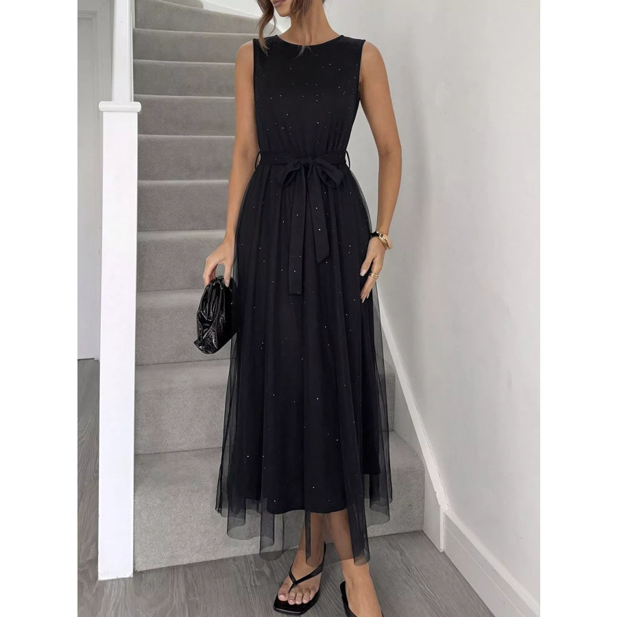 Glitter Sleeveless Tulle Midi Dress Apparel and Accessories
