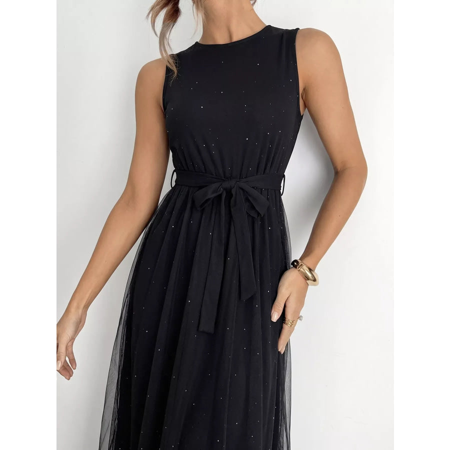 Glitter Sleeveless Tulle Midi Dress Apparel and Accessories