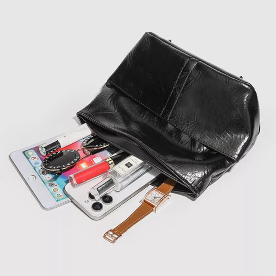 Glossy Patent Leather Minimalist Tote Handbag Black / onesize Apparel and Accessories