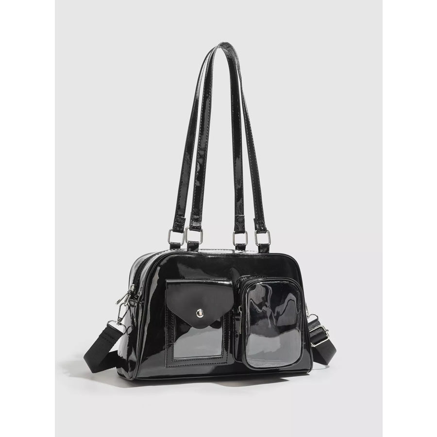 Glossy Patent Leather Multi-Pocket Shoulder Bag Black / onesize Apparel and Accessories