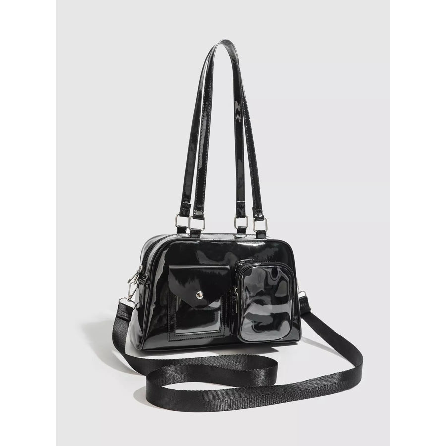 Glossy Patent Leather Multi-Pocket Shoulder Bag Black / onesize Apparel and Accessories