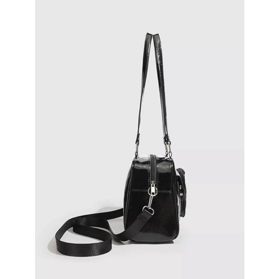 Glossy Patent Leather Multi-Pocket Shoulder Bag Black / onesize Apparel and Accessories