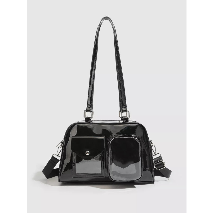 Glossy Patent Leather Multi-Pocket Shoulder Bag Black / onesize Apparel and Accessories