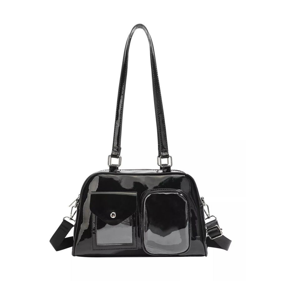 Glossy Patent Leather Multi-Pocket Shoulder Bag Black / onesize Apparel and Accessories