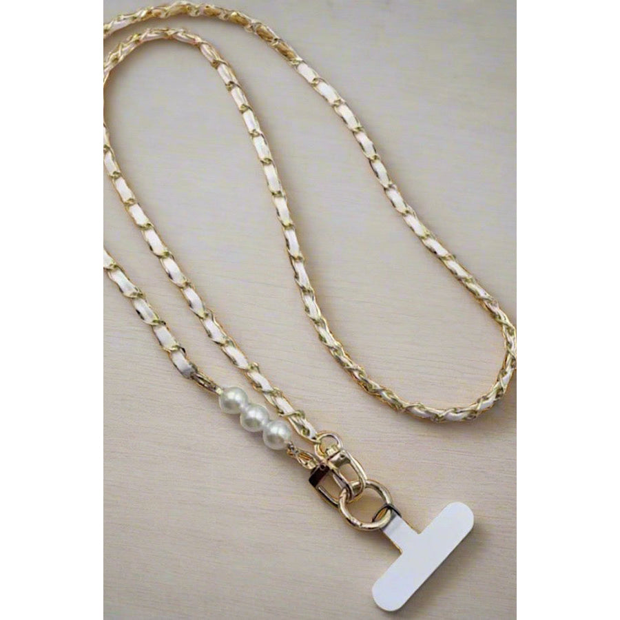 Gold and White Chain Phone Crossbody Strap WS 600 Accessories