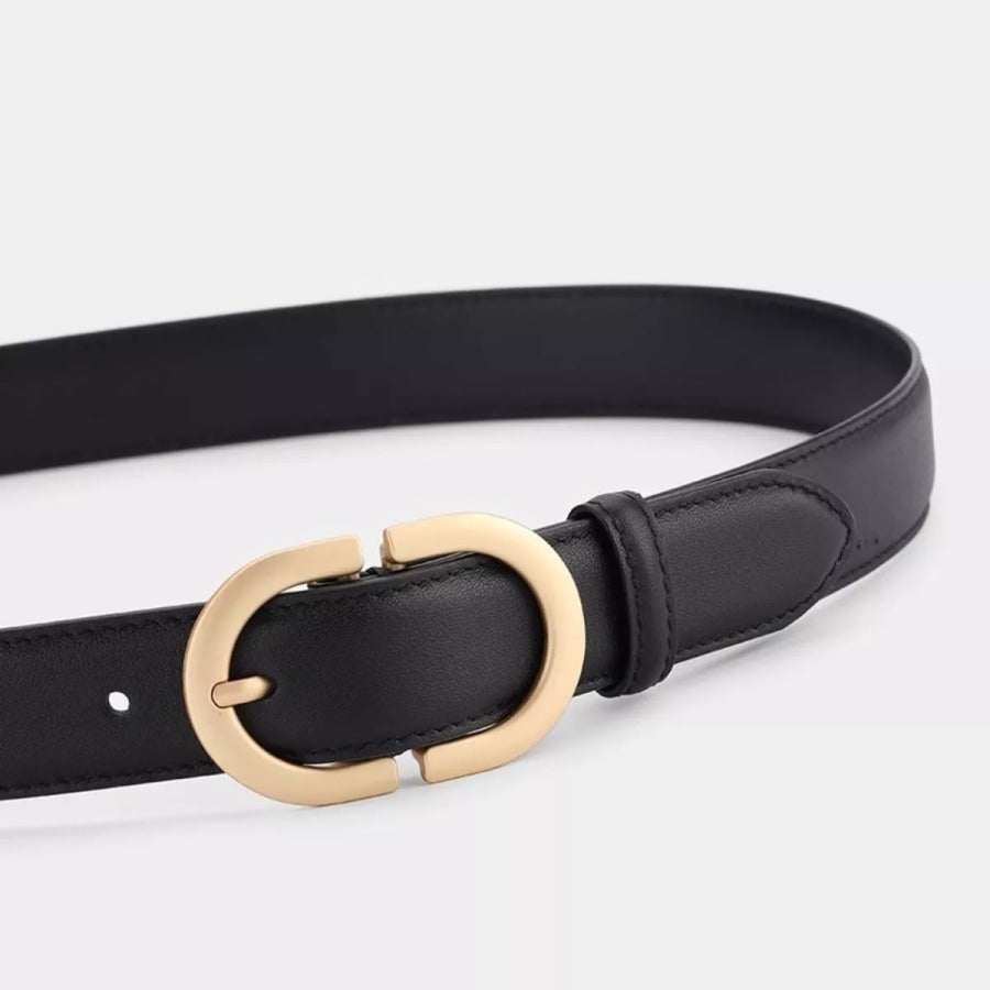 Gold Buckle Leather Belt Black / One Size Apparel and Accessories