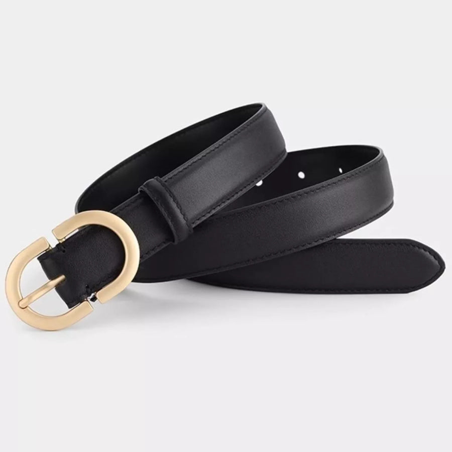 Gold Buckle Leather Belt Black / One Size Apparel and Accessories