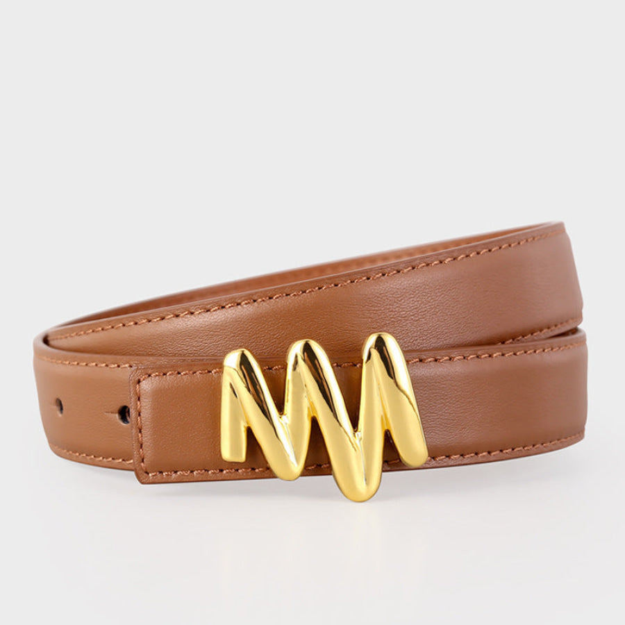 Gold Buckle Leather Belt Brown / One Size Apparel and Accessories