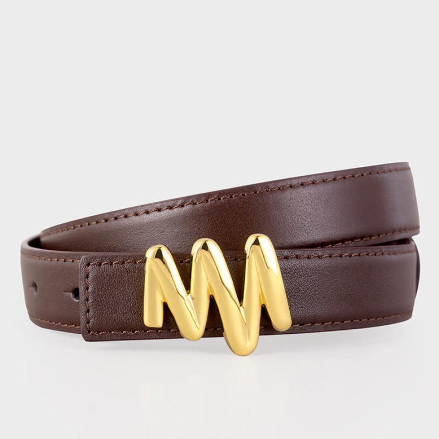 Gold Buckle Leather Belt Coffee Brown / One Size Apparel and Accessories