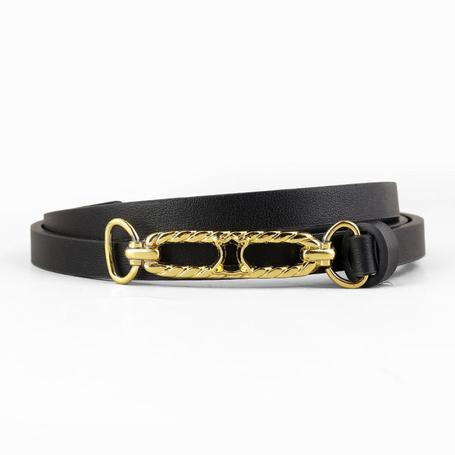Gold Buckle Skinny Belt Black / One Size Apparel and Accessories