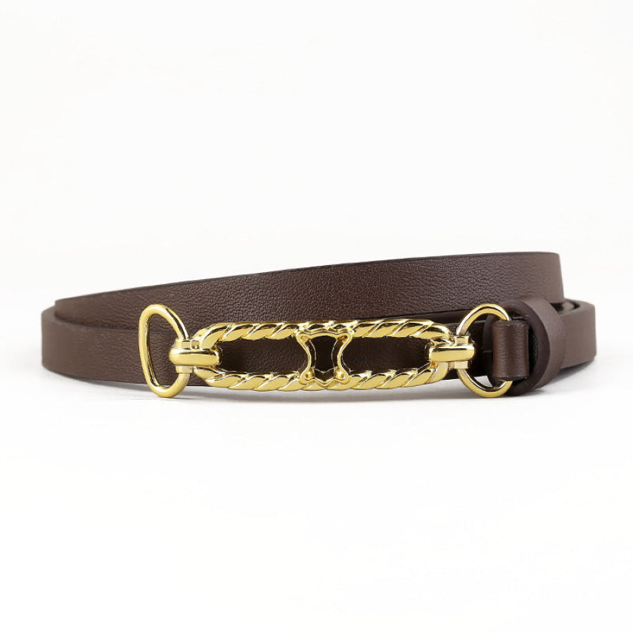 Gold Buckle Skinny Belt Brown / One Size Apparel and Accessories
