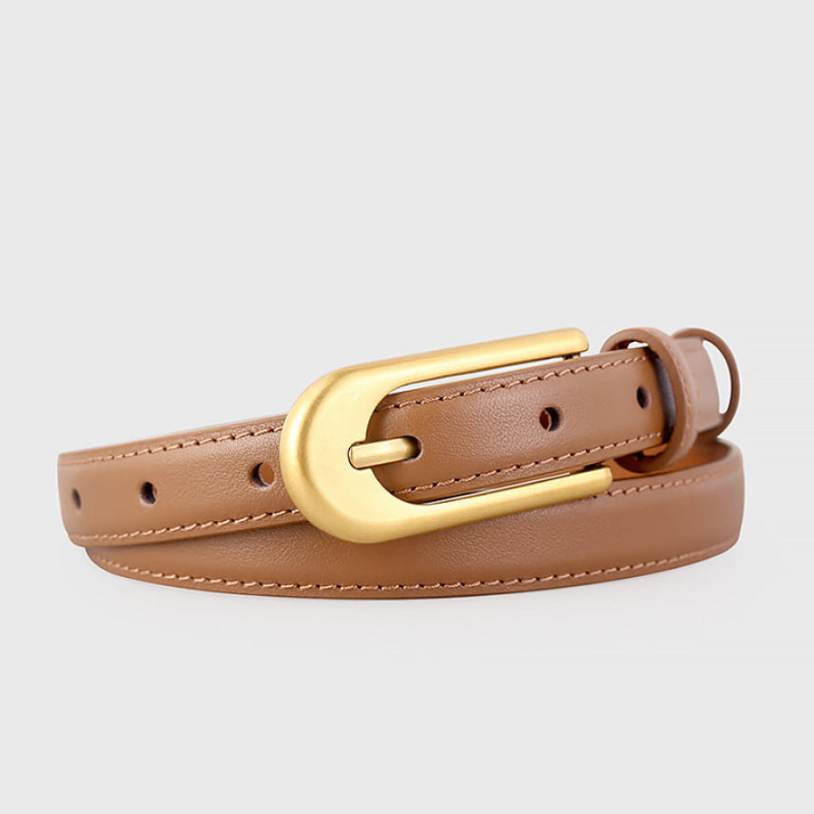Gold Buckle Skinny Leather Belt Apparel and Accessories