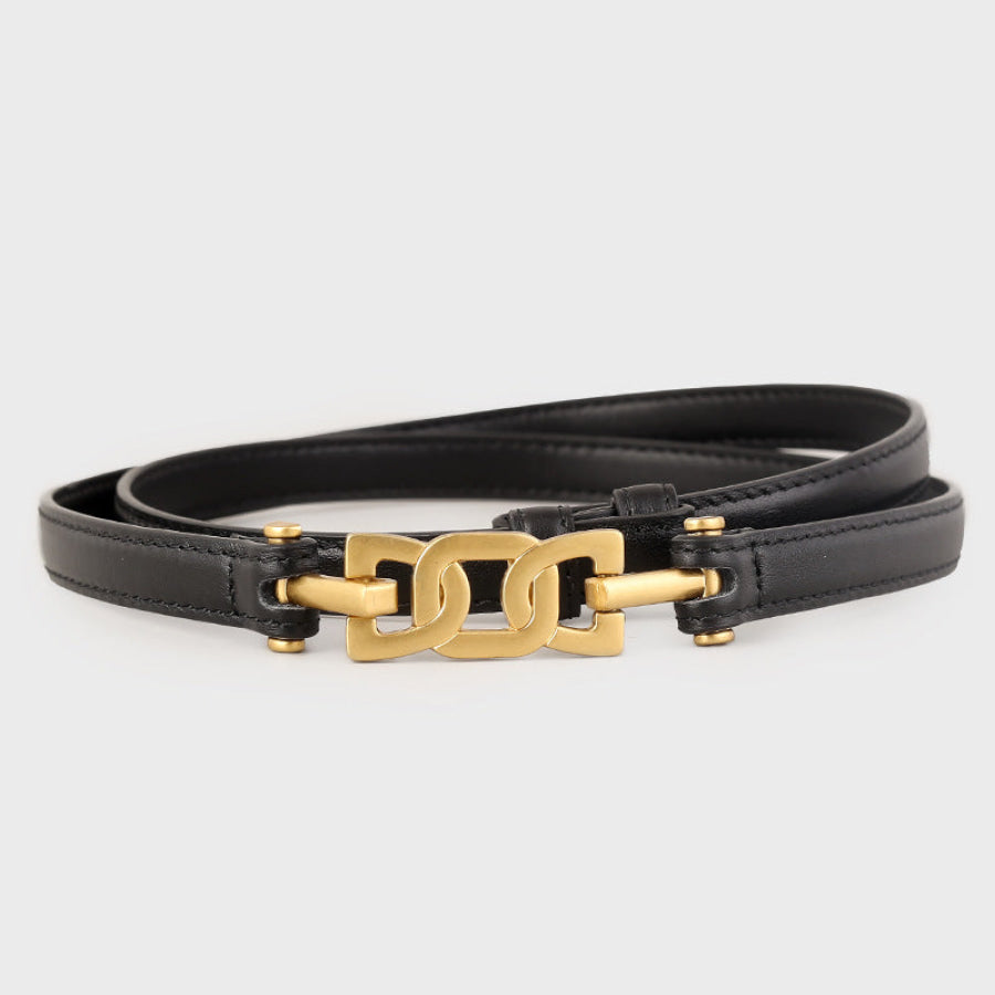 Gold Buckle Skinny Leather Belt Apparel and Accessories
