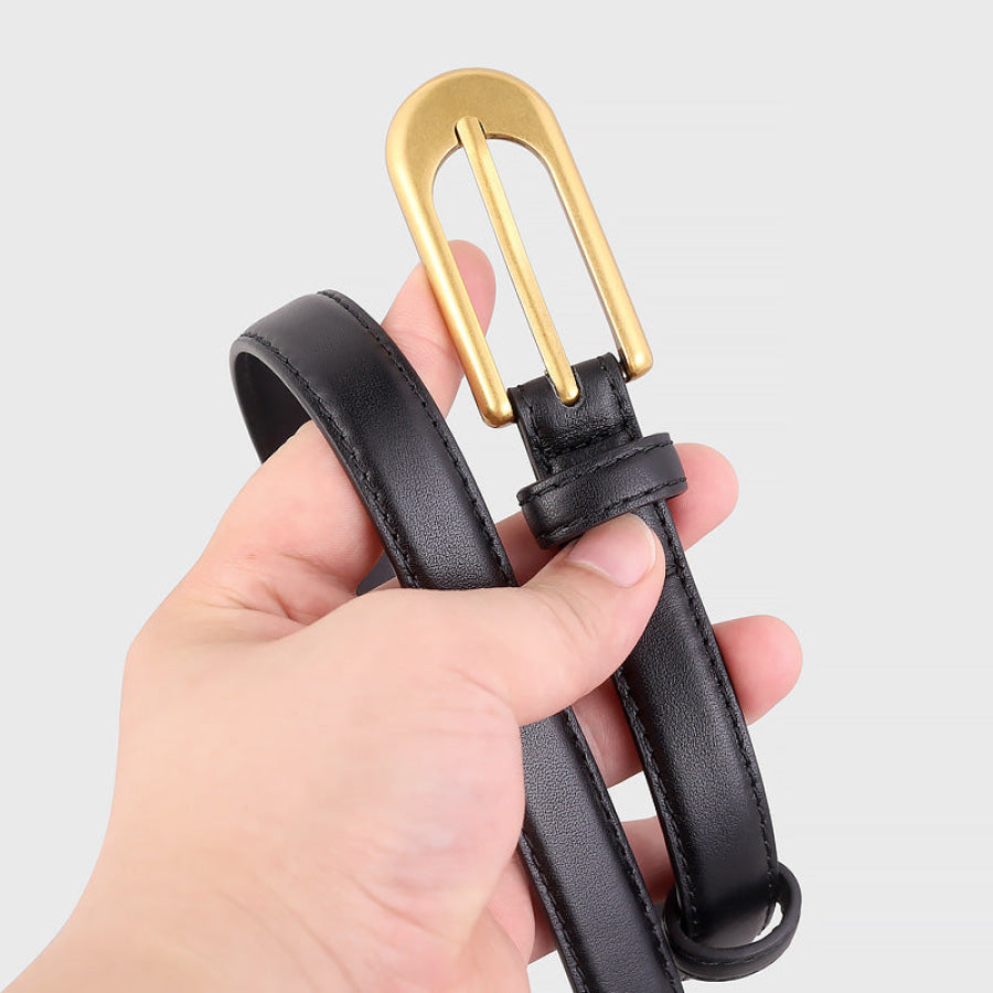 Gold Buckle Skinny Leather Belt Apparel and Accessories