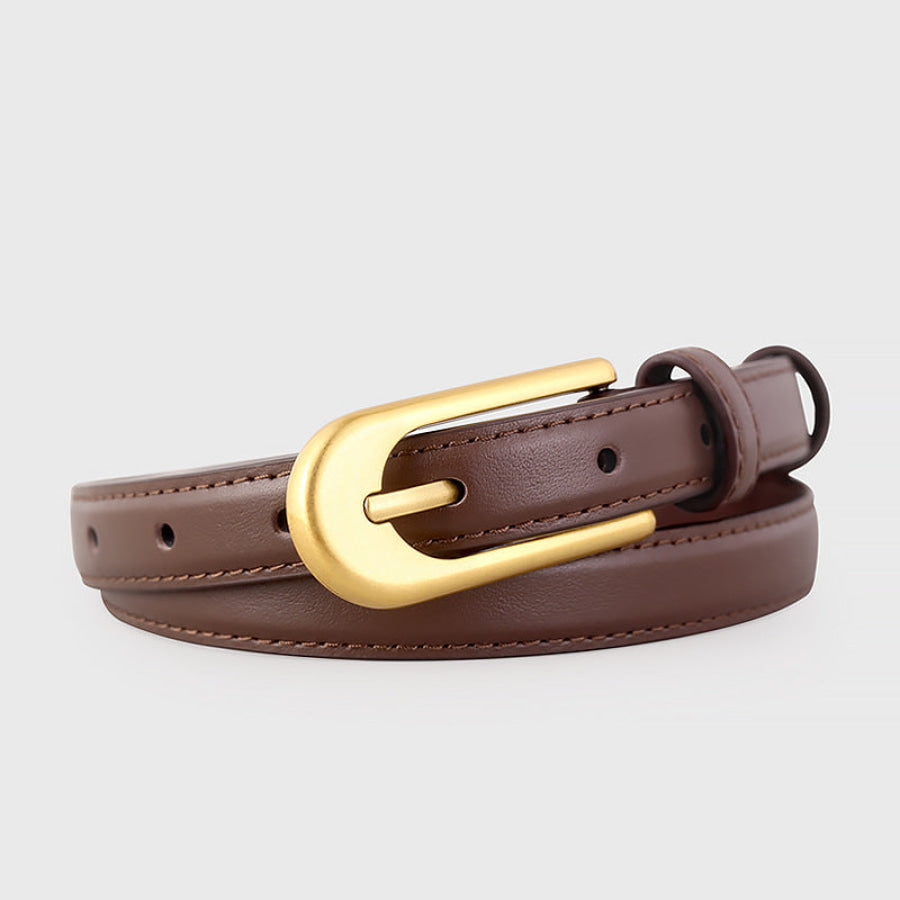 Gold Buckle Skinny Leather Belt Apparel and Accessories