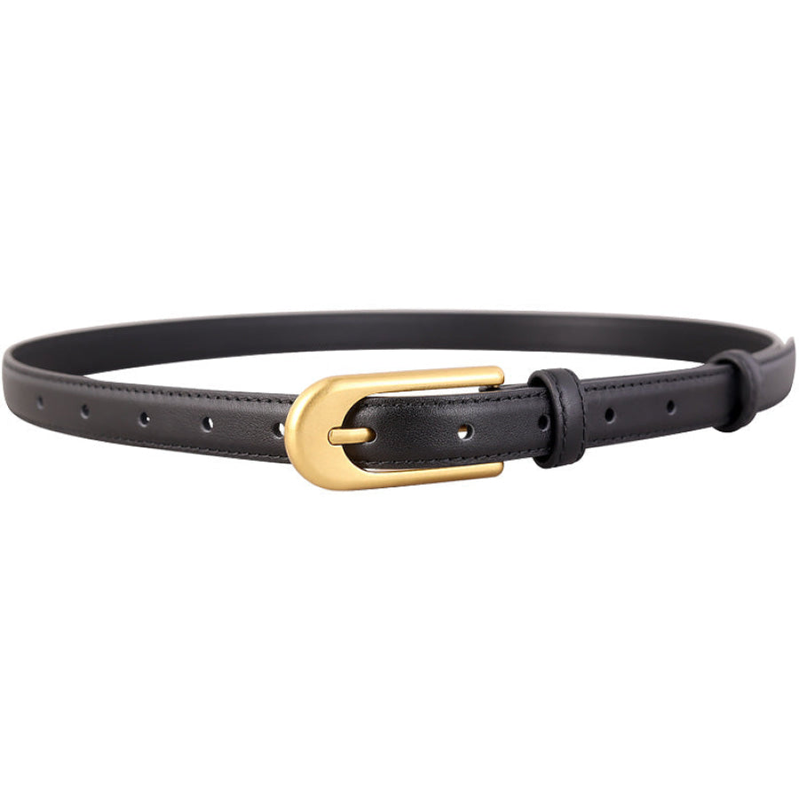 Gold Buckle Skinny Leather Belt Apparel and Accessories