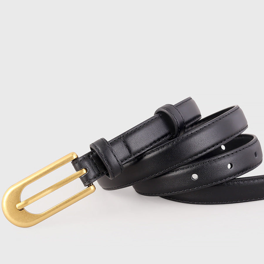 Gold Buckle Skinny Leather Belt Black / One Size Apparel and Accessories